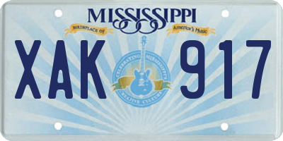 MS license plate XAK917