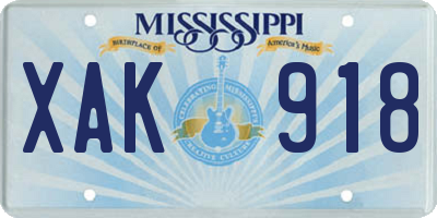 MS license plate XAK918