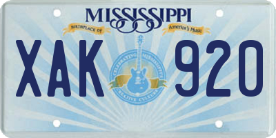 MS license plate XAK920