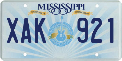 MS license plate XAK921