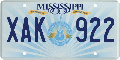 MS license plate XAK922