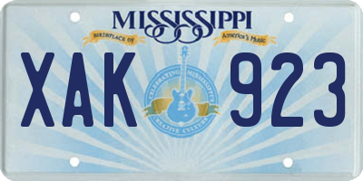 MS license plate XAK923