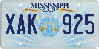 MS license plate XAK925