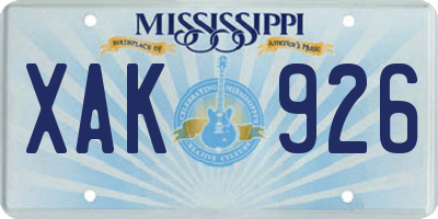 MS license plate XAK926