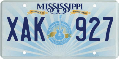 MS license plate XAK927