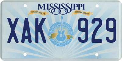 MS license plate XAK929