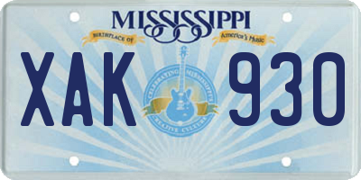 MS license plate XAK930