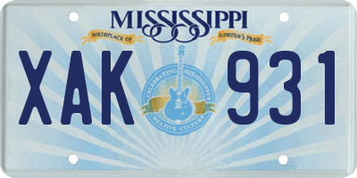 MS license plate XAK931