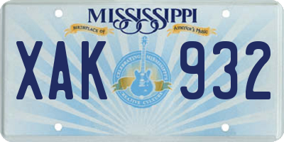 MS license plate XAK932
