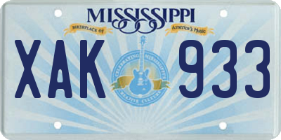 MS license plate XAK933