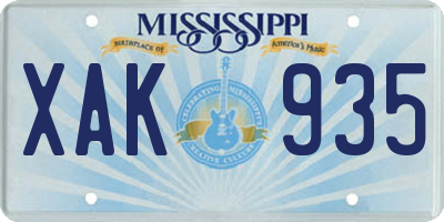 MS license plate XAK935