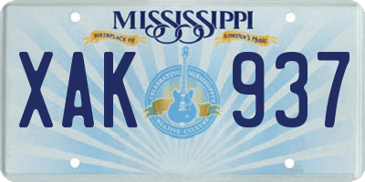 MS license plate XAK937