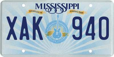 MS license plate XAK940