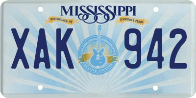 MS license plate XAK942