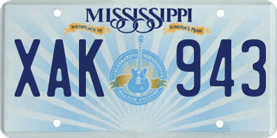 MS license plate XAK943