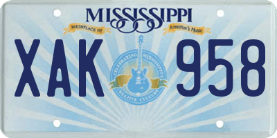 MS license plate XAK958