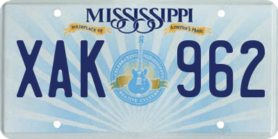 MS license plate XAK962