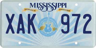MS license plate XAK972