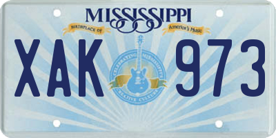 MS license plate XAK973