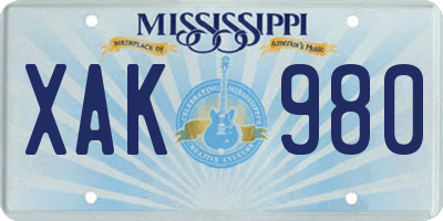 MS license plate XAK980