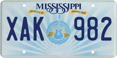 MS license plate XAK982