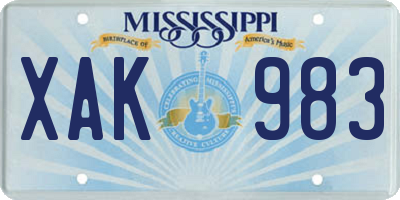 MS license plate XAK983