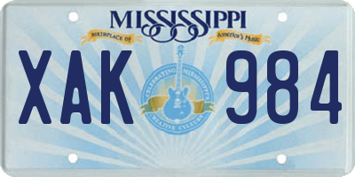 MS license plate XAK984