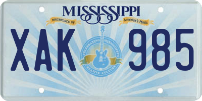 MS license plate XAK985