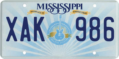 MS license plate XAK986
