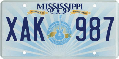 MS license plate XAK987