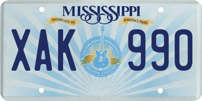MS license plate XAK990