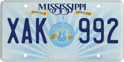 MS license plate XAK992
