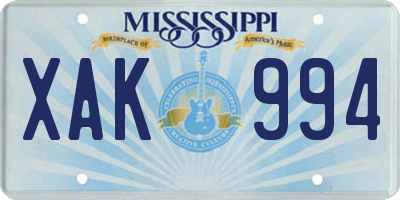 MS license plate XAK994