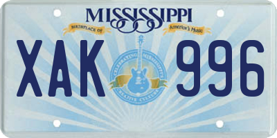 MS license plate XAK996