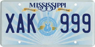 MS license plate XAK999