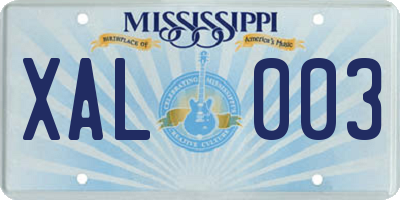 MS license plate XAL003