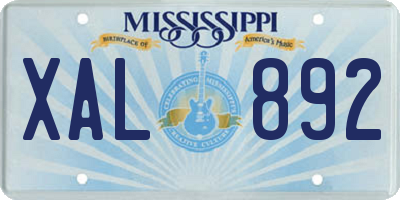 MS license plate XAL892
