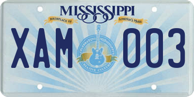 MS license plate XAM003