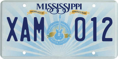 MS license plate XAM012