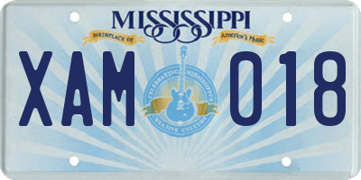 MS license plate XAM018