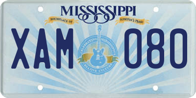 MS license plate XAM080