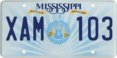 MS license plate XAM103