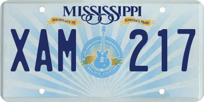 MS license plate XAM217
