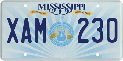 MS license plate XAM230