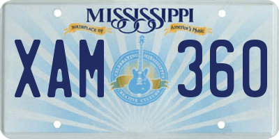 MS license plate XAM360