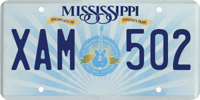 MS license plate XAM502