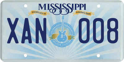 MS license plate XAN008