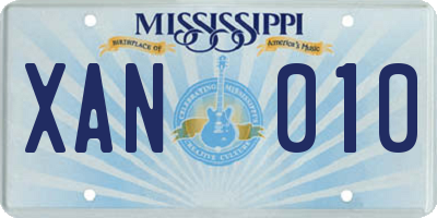 MS license plate XAN010