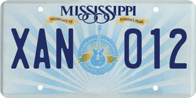 MS license plate XAN012