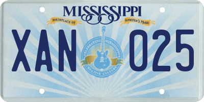 MS license plate XAN025